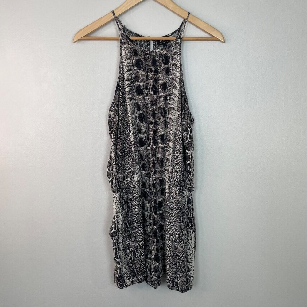 Bardot Romper XS Black Ivory Snake Reptile Print Sleeveless Pockets Women's‎